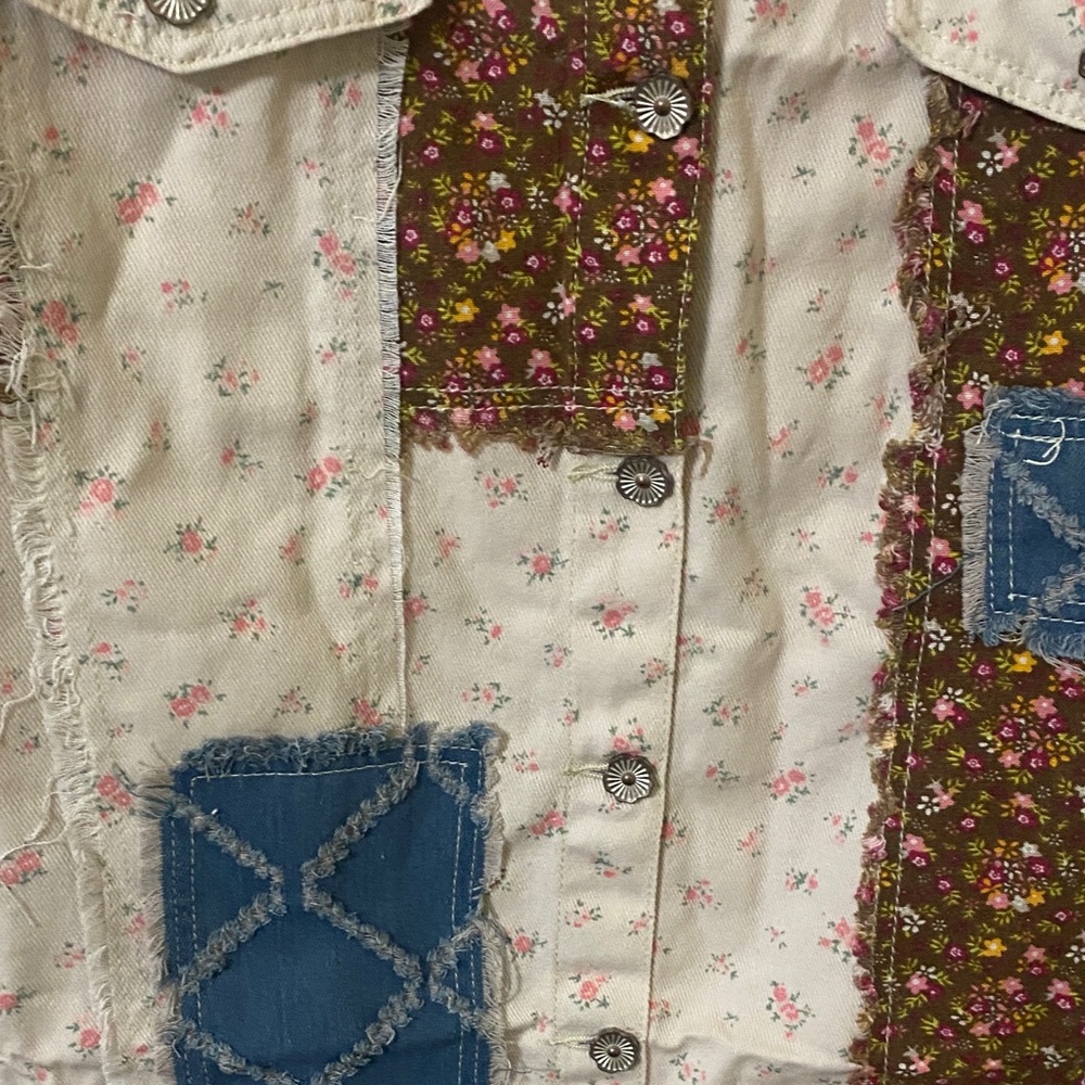 POL Patchwork Button Down Shirt - Cream, Orange, … - image 10